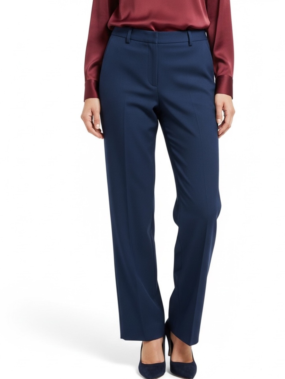 Lafayette 148 New York Navy Straight-Leg Wool Trousers